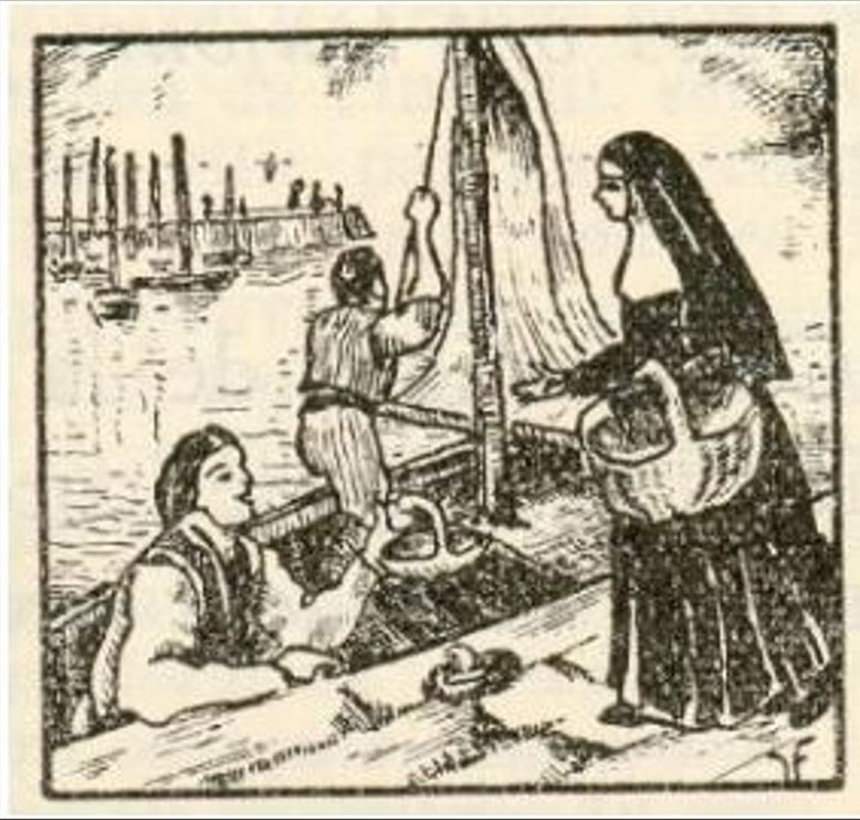 Les premières soeurs Augustine allaient sur le port de Dieppe mendier du poisson pour les pauvres et malades. // The first Augustine sisters beg for fish at Dieppe harbour to feed the poor and the sick.