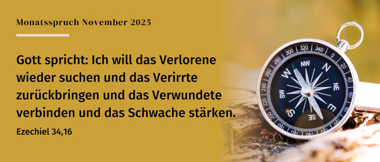 Gott spricht: Ich will das Verlorene wieder suchen und das Verirrte zurückbringen und das Verwundete verbinden und das Schwache stärken. Ezechiel 34,16