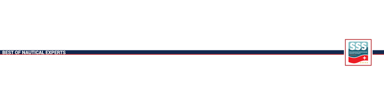 Grafisches Trenner-Element der Schweizerischen Seefahrtschule mit Text Best of Nautical Experts auf blauem Balken und rechts SSS Logo
