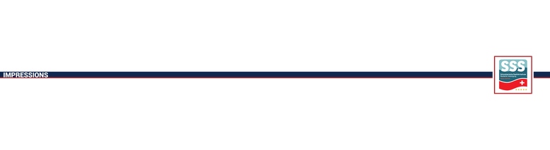 Grafisches Trenner-Element der Schweizerischen Seefahrtschule mit Text Impressions auf blauem Balken und rechts SSS Logo“