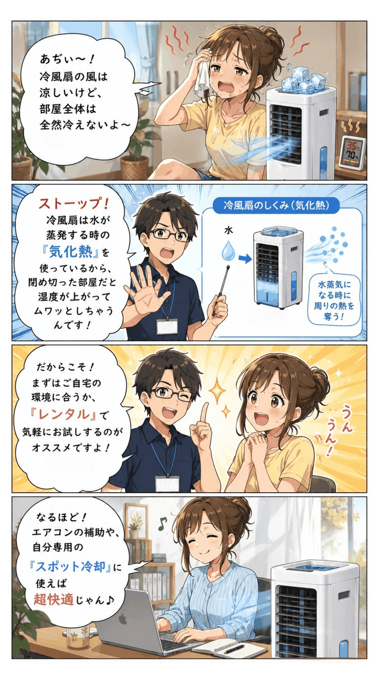 冷風扇を使用する時の注意点をご紹介します。