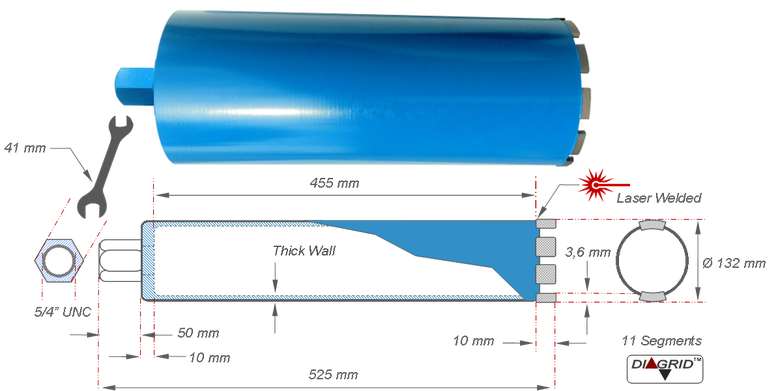 diamantboor 132 mm vergelijkbaar met de kernboor SL-54 450 0132 Laser van SL-Solution