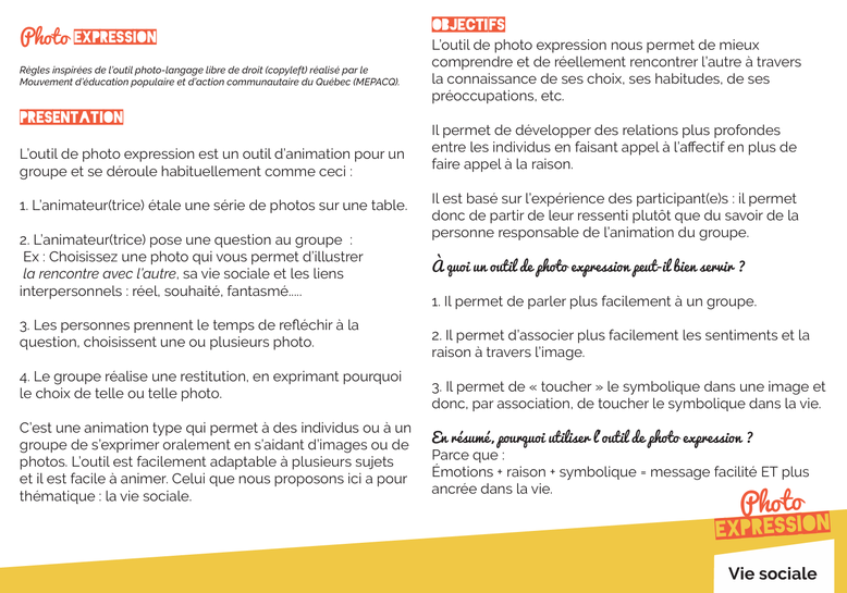 PDF gratuit. Vivre ensemble. Vie sociale. ETP Alsace. Photo expression. Photolangage gratuit PDF. Philosophie pour enfants. Compétences psychosociales. CPS.