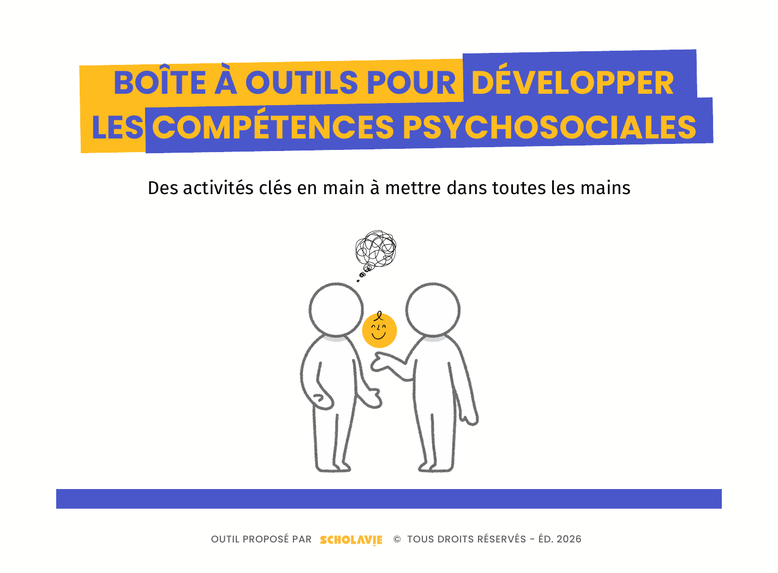 CPS. Compétences psychosociales. Boîte à outils gratuite. PDF gratuit. Scholavie. Jeux et activités CPS gratuits. Confiance en soi. Stress. Régulation des émotions. Formation CPS. Philosophie pour enfants.