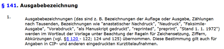 "Als Manuskript gedruckt" als Ausgabebezeichnung gemäß RAK § 141