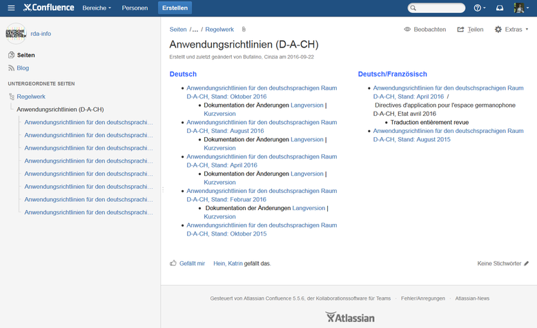 Übersicht der D-A-CH inkl. Änderungshistorie im RDA-Info-Wiki