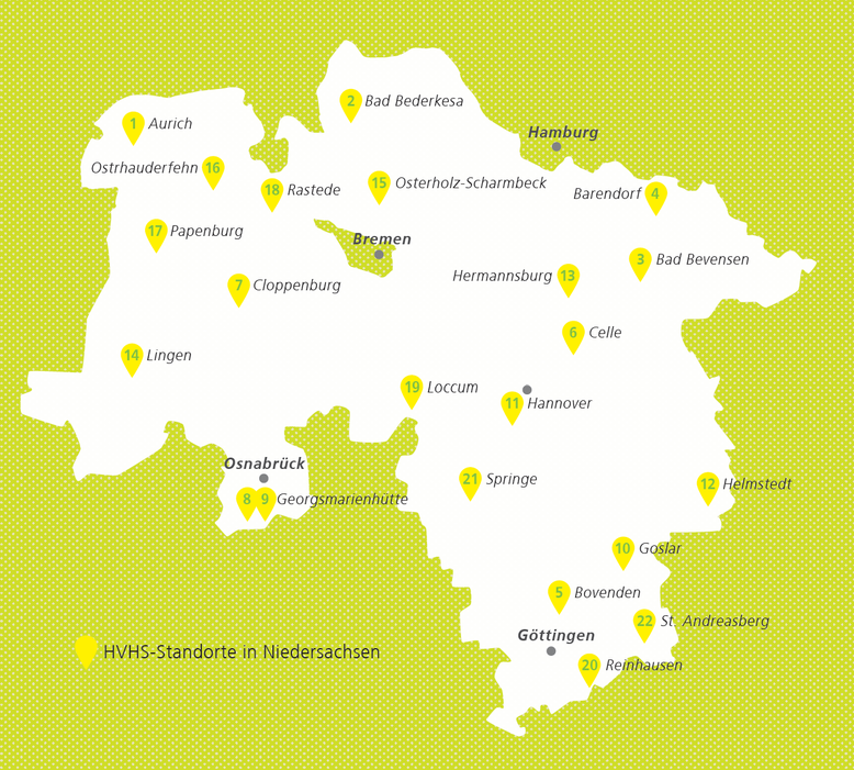 Karte mit HVHS-Standorten in Niedersachsen