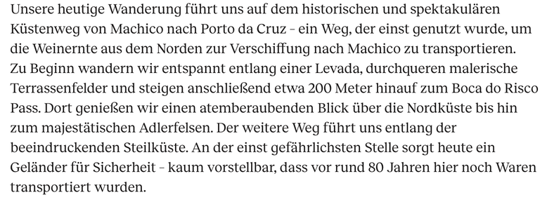 Beschreibung der Tageswanderung im Reiseprogramm