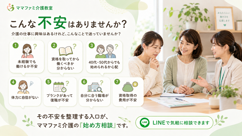 介護の仕事を始めるのにこんな不安はありませんか