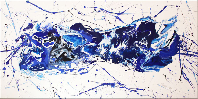 Original Burk Art Gemälde in blau. Wunderschöne Verläufe in der Fluid-Art Technik. Modern Art.