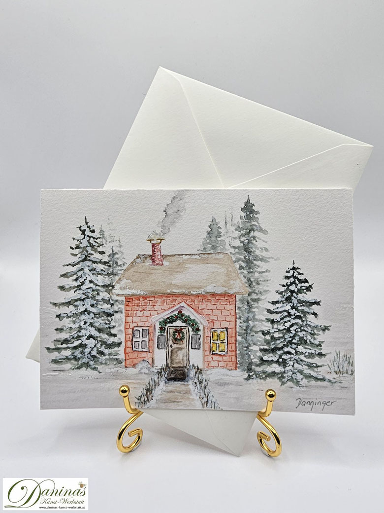 Schöne Weihnachtsgrußkarte gemalt für besondere Weihnachtsgrüße
