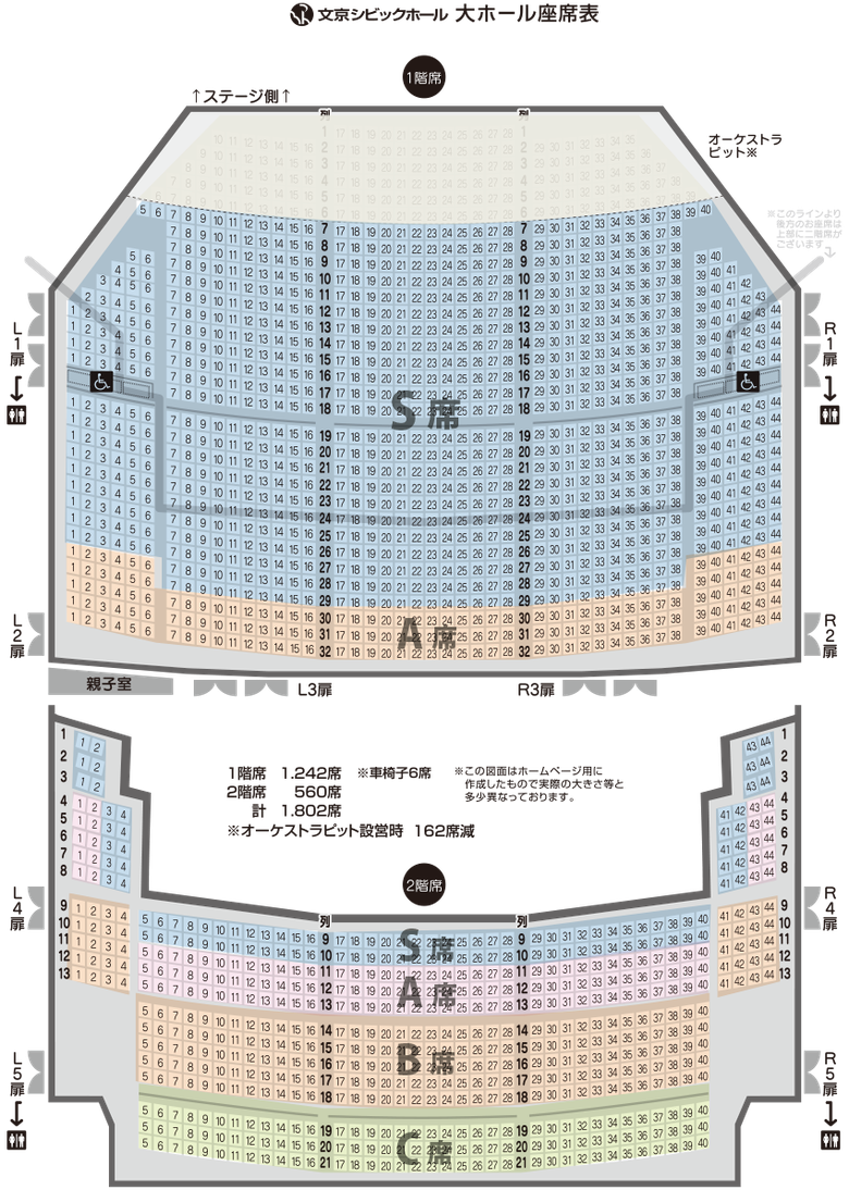 牧阿佐美バレヱ団2024年6月公演「ロメオとジュリエット」文京シビック大ホールの座席表