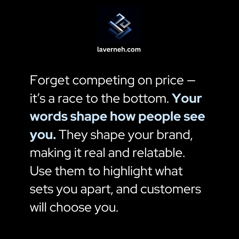 Graphic: Don't compete on price. Use of words more important and will make you stand out.