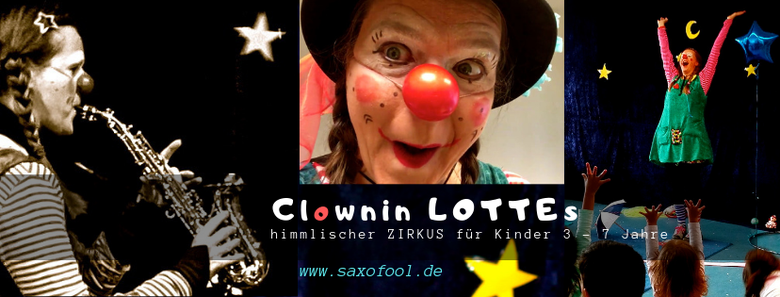 Clownin LOTTE alias Kristina Mohr mit Saxophon für Kinder