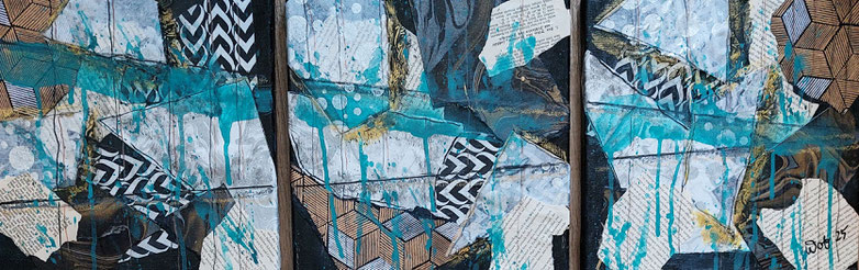 Kleberei, Mixed Media auf Leinwand, 3 x 30 x 30cm. 2025