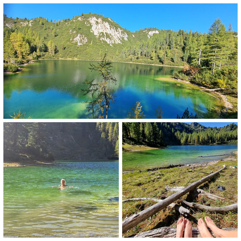  babebi-ontour. Hatschn&Haxln, durch ganz Österreich, Steiermark, Haus im Ennstal, Ennstal, Kufstein, Grafenbergsee, Ahornsee, Wanderung, Panorama, Herbstwanderung, Bergseebaden, Bergsee