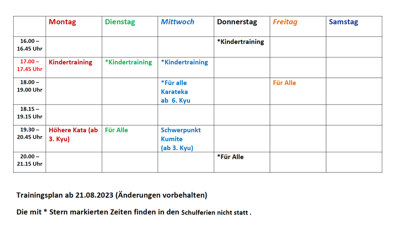 Trainingsplan Karate, Karatezentrum Emsland
