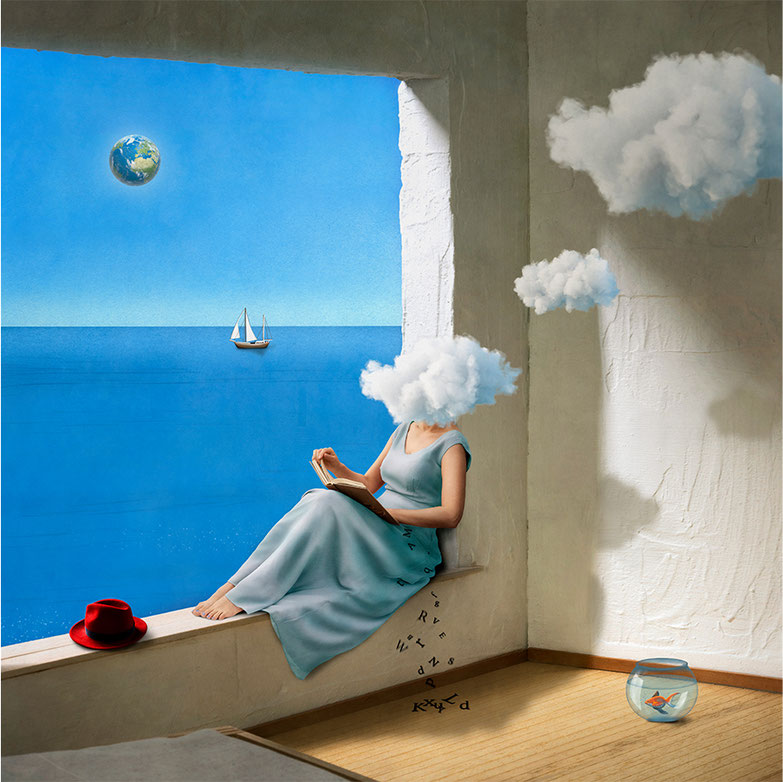 Far from Everything, 2024, Cloud Cuckoo Land, 2024, Modellbau, Fotografie, Fotocollage, digilate Bearbeitung, digitale Zeichnung, 30x30cm, 50x50cm, 90x90cm