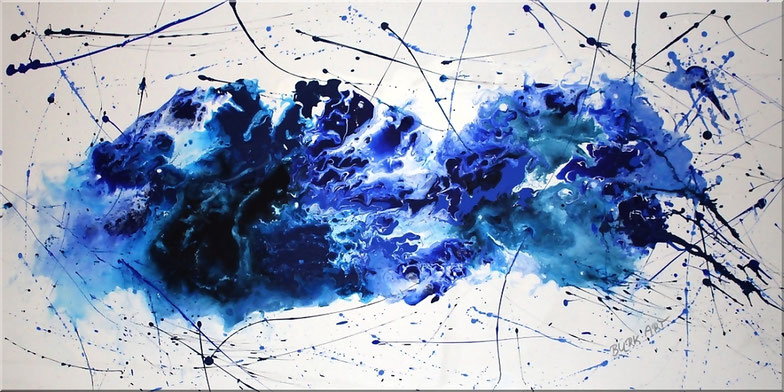 Burk Art Acrylbild. 120 x 60 cm. Wunderschöne Verläufe in verschiedenen Blautönen. 