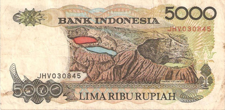 5.000 Rupiah Schein mit Danau Kelimutu (Serie 3 / 1992 - 2001 im Umlauf) im Privatbesitz