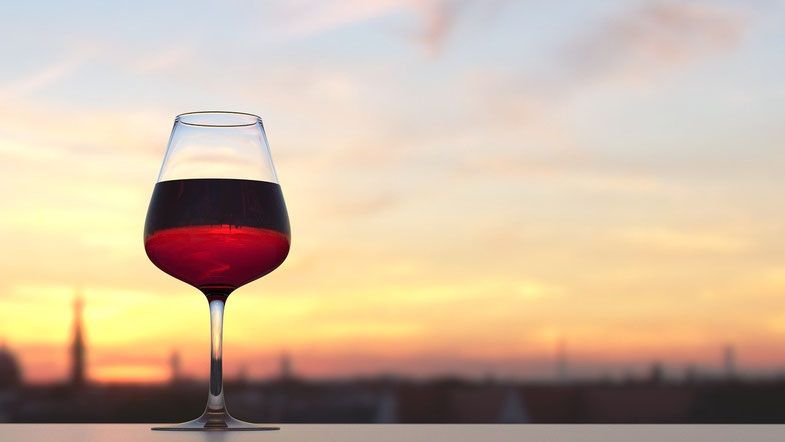 Sonnenuntergang, Wein trinken