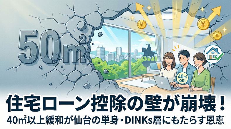 住宅ローン控除の壁が崩壊?40㎡以上緩和が仙台の単身・DINKS層にもたらす恩恵