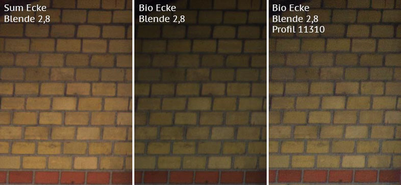 Vergleich Bildecke bei Blende 2,8: Summicron-M 2,0/35mm Asph. vs. Biogon ZM 2,0/35mm ohne/mit Profil. Foto: Klaus Schoerner