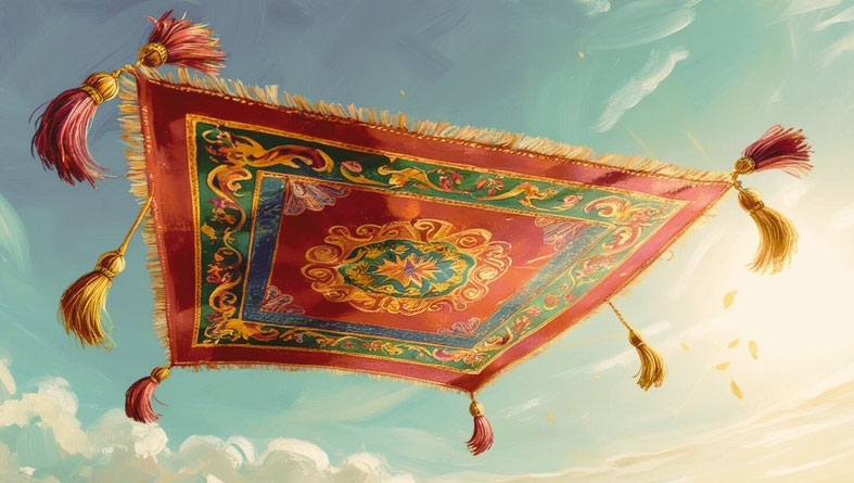 Der fliegende Teppich ist für mich ein Symbol für die Imaginären Körperreisen. Er ist bei meinen persönlichen Körperreisen immer ein freudiger Begleiter. 