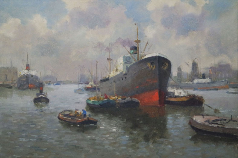 te_koop_aangeboden_een_havengezicht_van_de_kunstschilder_chris_de_bruijn_jr_1901-1974