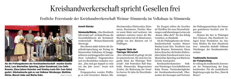 Pressebericht aus der "Thüringischen Landeszeitung - Weimar" vom Dienstag, 19.08.2025