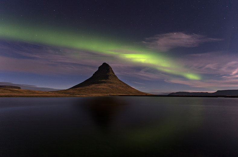Aurora Borealis above Mount Kirjufell, Snaefellsnes peninsula, Iceland, Scandinavia, Europe