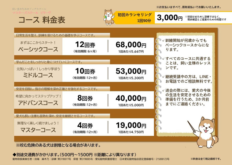 コース料金表