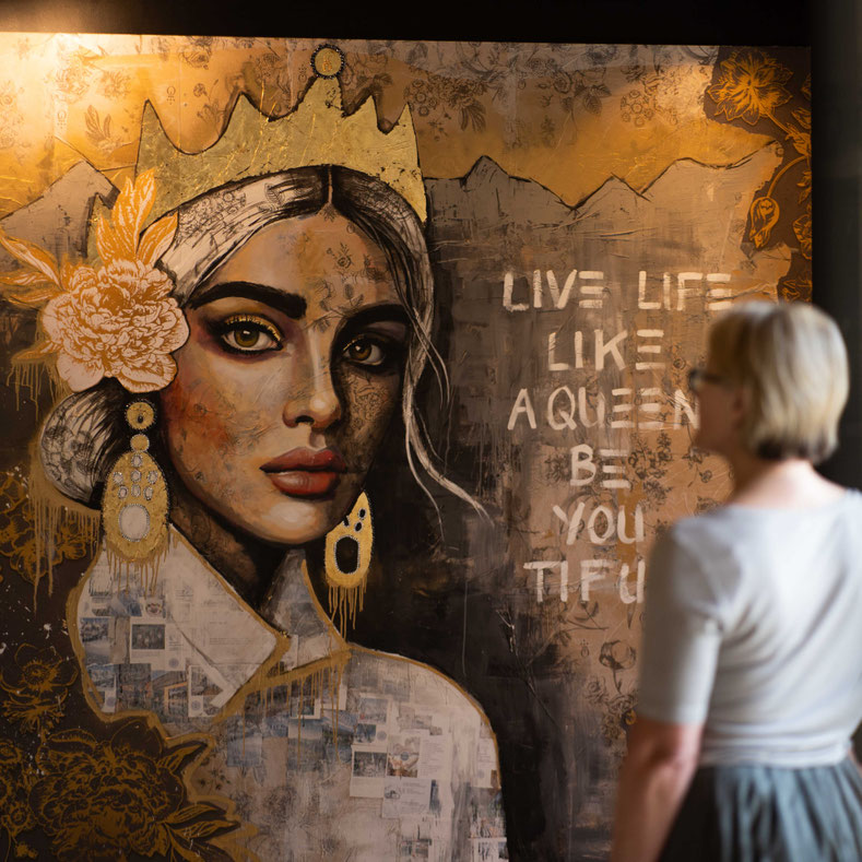 A large work of art in the entrance hall of the Hochkönigin Wellness Hotel in Maria Alm, Salzburg
