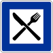 Verkehrsschild Restaurant als Symbol für Ernährung bei der Huntington-Krankheit / Chorea Huntington