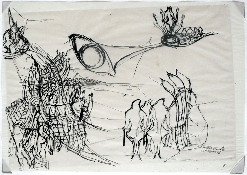 Kundgebung, 1950, Tusche auf Papier