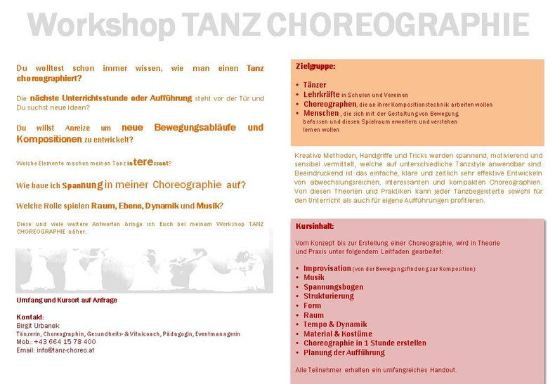 Workshop Tanz Choreographie, www.tanz-choreo.at, Birgit Urbanek, Tanzschule mal anders