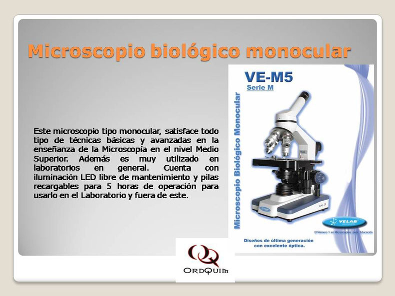 MICROSCOPIO BIOLÓGICO MONOCULAR VELAB MOD.VE-M5