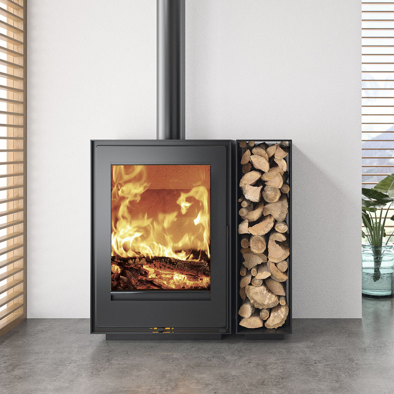 Kunststoves Sequoia Strore Kaminofen mit Holzregal und großer Scheibe günstig kaufen