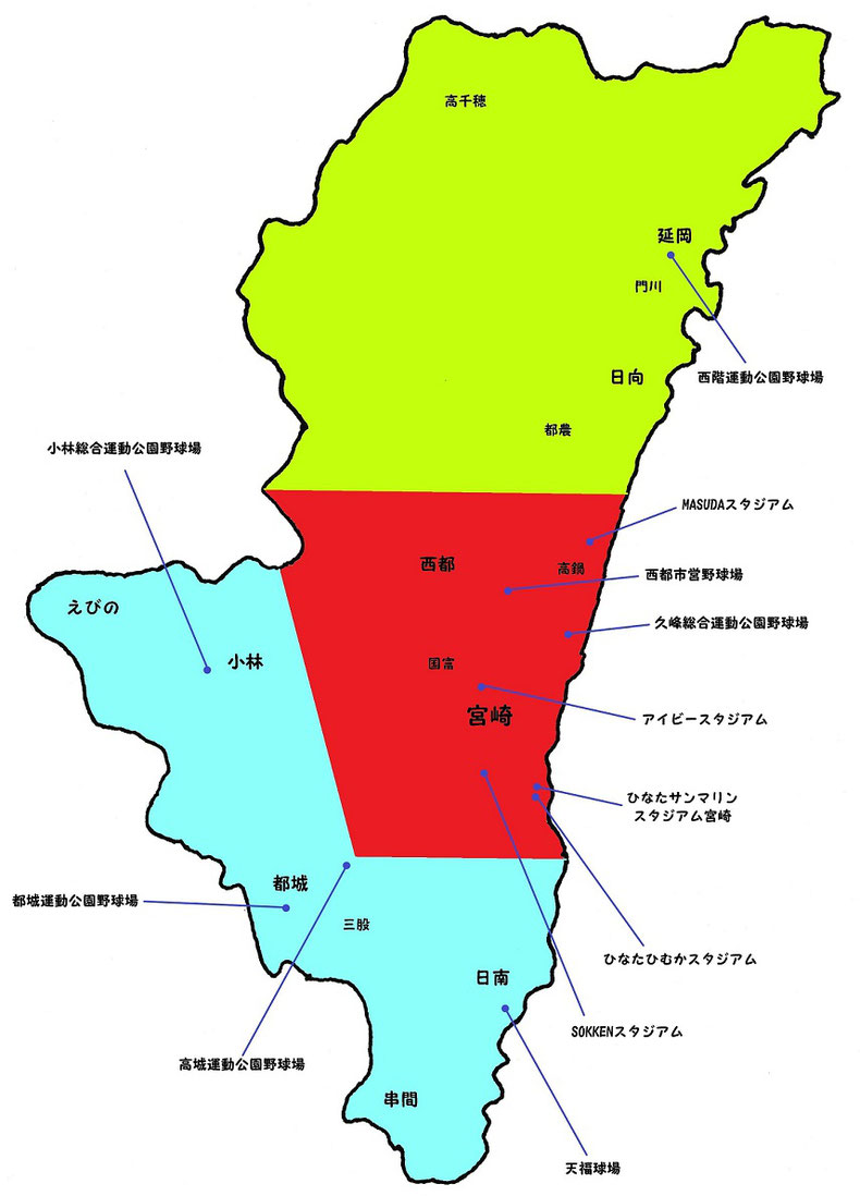 宮崎県高校野球地図