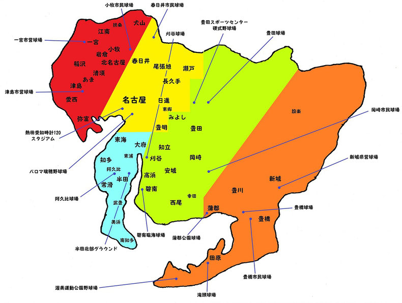 愛知県高校野球地図