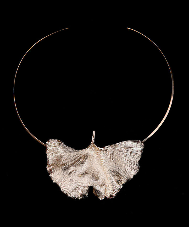 Gingko leaf necklace, silver