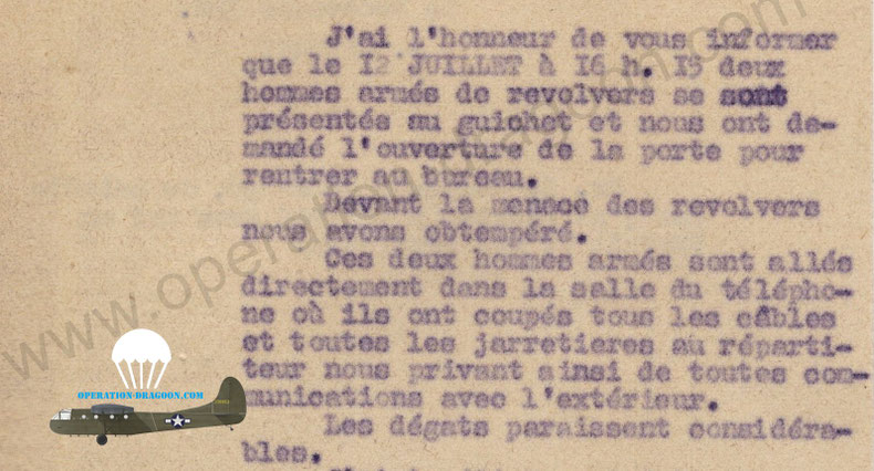 Message envoyé au directeur des Poste de Draguignan le jour du premier sabotage de la poste