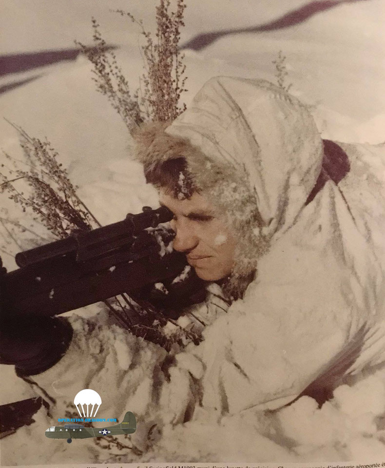 Doug DILLARD in maritims Alps near Isola, sniper using a 1903 springfield rifle and scope.