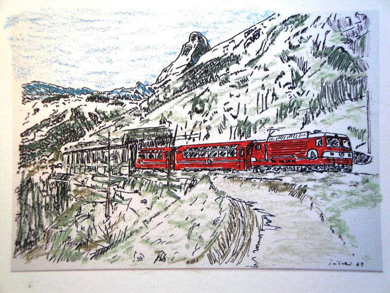 Foto: Hanstribolet.jimdo.com, Bergmaler, Glacier Express mit Matterhorn, BVZ, MGB, Matterhorn Gotthard Bahn