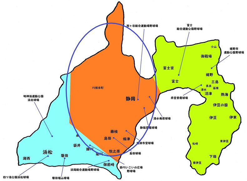 静岡県中部地区高校野球地図