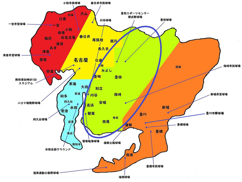 愛知県西三河地区高校野球地図