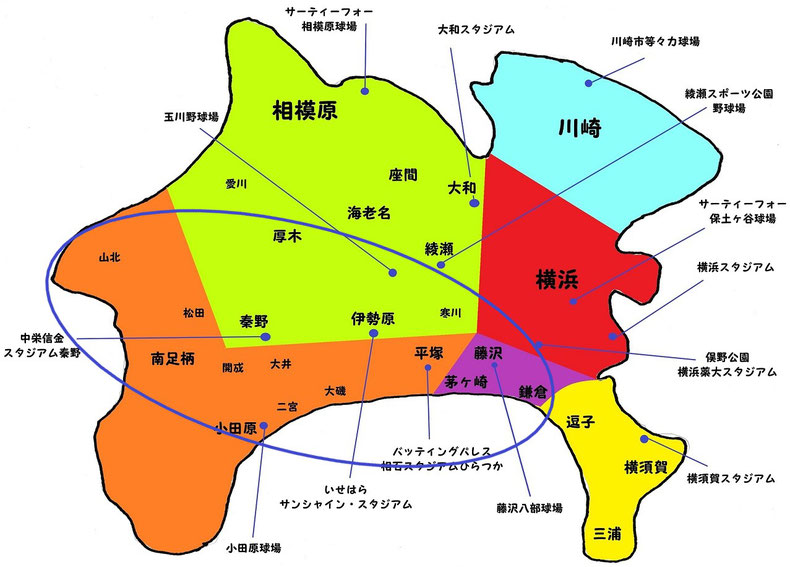 神奈川県湘南・西湘地区高校野球地図