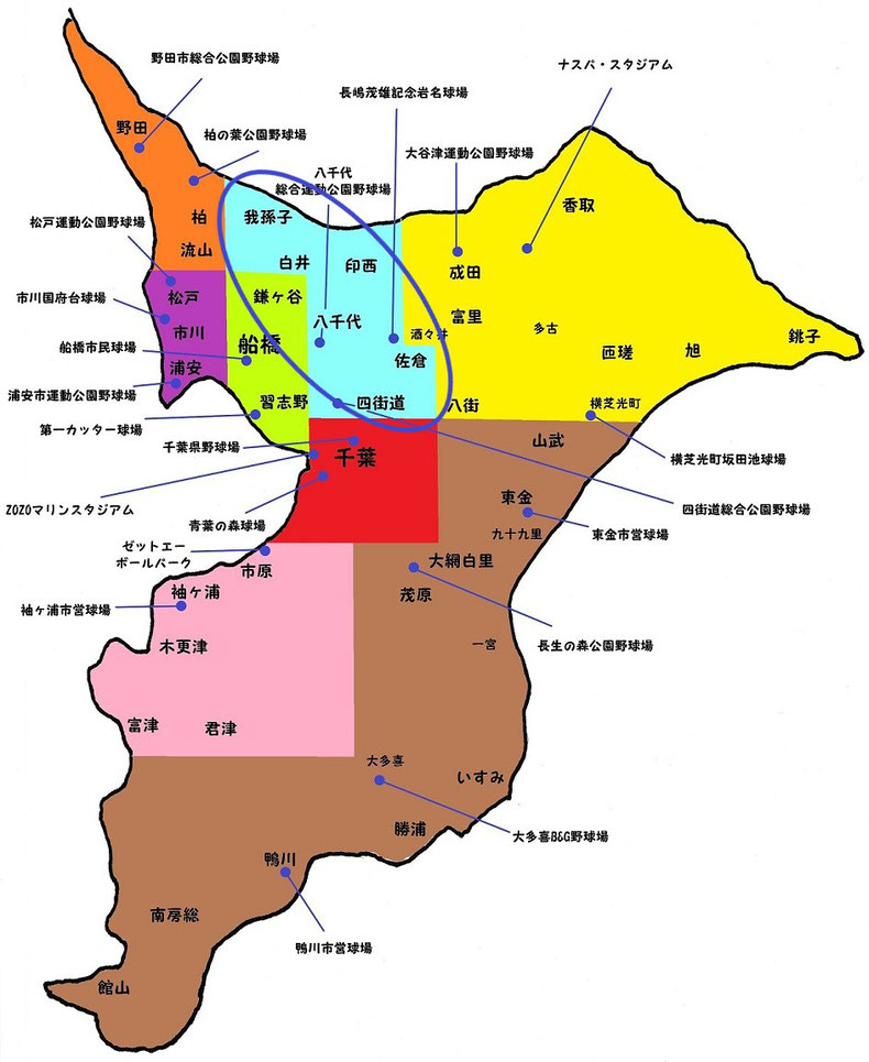 千葉県第五地区高校野球地図