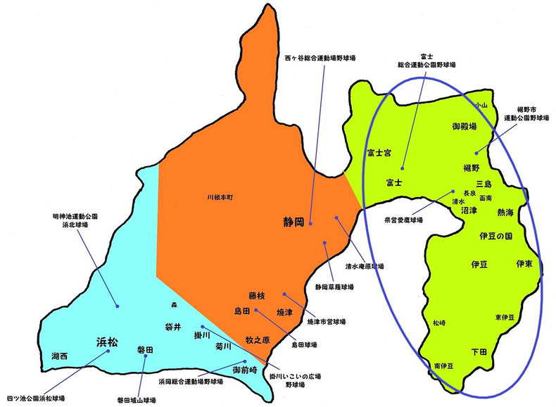 静岡県東部地区高校野球地図