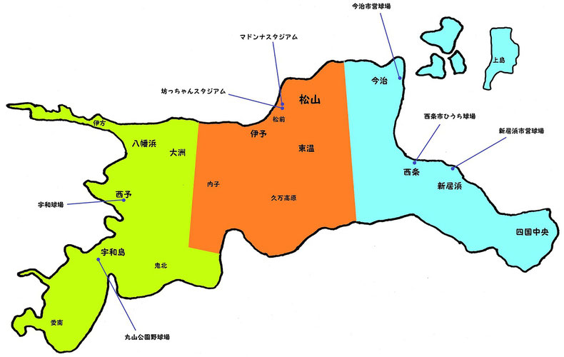 愛媛県高校野球地図